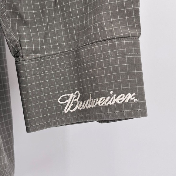 Anheuser Busch Button Front Shirt Sz XL Green Checkered Long Sleeve 100% Cotton - Picture 7 of 7